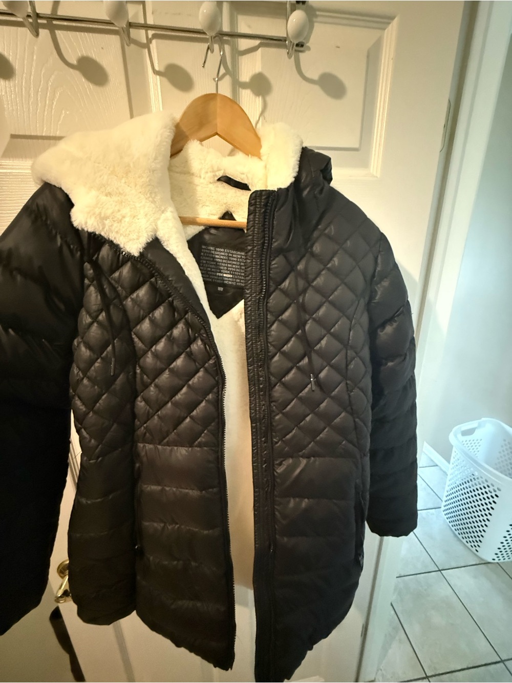 Ladies Quilted Black Jacket with Faux Fur Lining- Medium